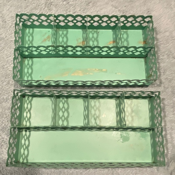 Source Unknown Other - Set of 2 Mint Green Metal Organizers with Gold Patina – 13x6, Vintage Style